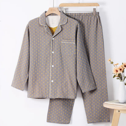 Checkered Jacquard Cotton Loungewear Set - Gray - XL - image 5
