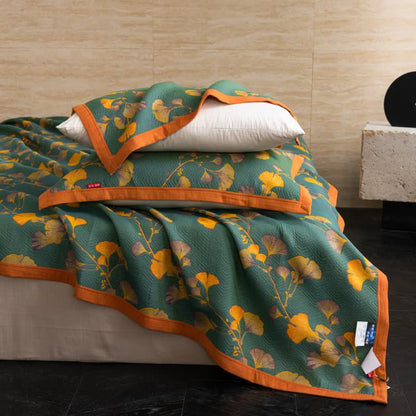 Luxurious Cotton Gauze Ginkgo Leaf Quilt - 2pcs Pillow Towels - 19" x 31" - image 0
