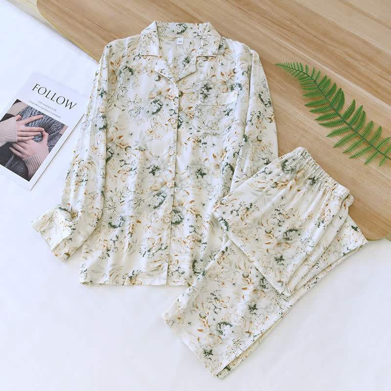 Rural Style Satin Lapel Nightwear Set - Long Sleeve - XXL - image 2