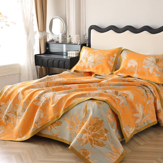 Blossoming Flower Cotton Gauze Breathable Quilt - Quilt with 2pcs Pillowcases - King - image 0