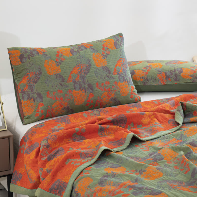 Three Layers Cotton Gauze Multifunctional Quilt - 2pcs Pillowcases - Green & Orange - 48cm × 74cm - image 3