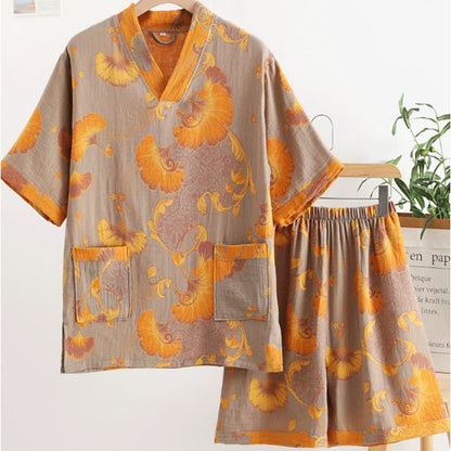 Cotton Gauze V-neck Retro Summer Pajama Set - image 1