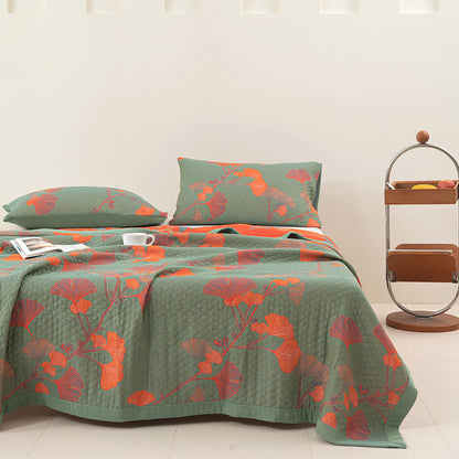 Orange Ginkgo Leaf Cotton Reversible Quilt - image 2
