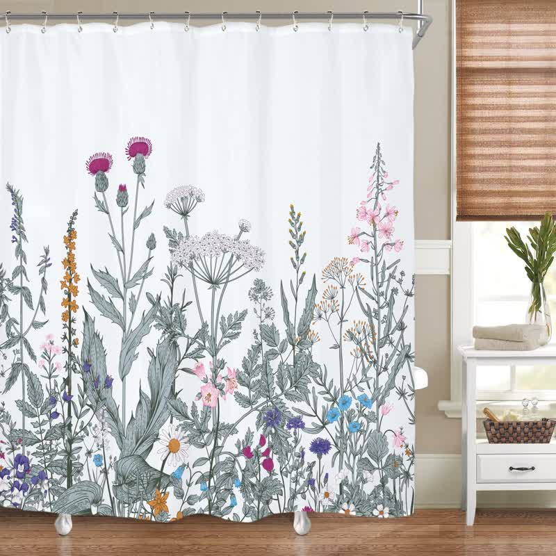 Pastoral Style Plants Waterproof Shower Curtain - White & Gray Green - 71"W x 71"L - image 5