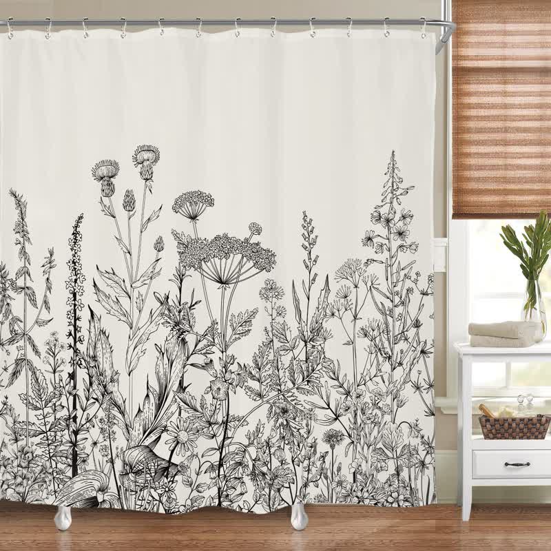 Pastoral Style Plants Waterproof Shower Curtain - Beige & Black - 71"W x 71"L - image 4