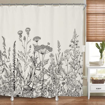 Pastoral Style Plants Waterproof Shower Curtain - Beige & Black - 71"W x 71"L - image 4