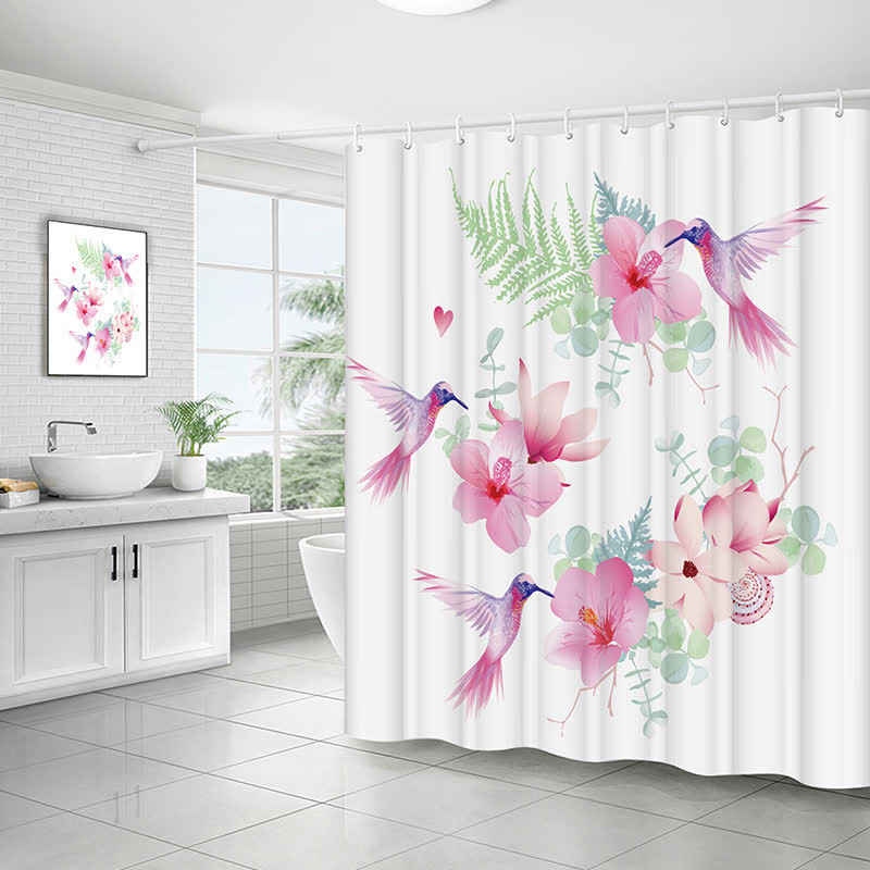 Pastoral Bird & Flower Water-proof Shower Curtain - B - 79"W x 79"L - image 2