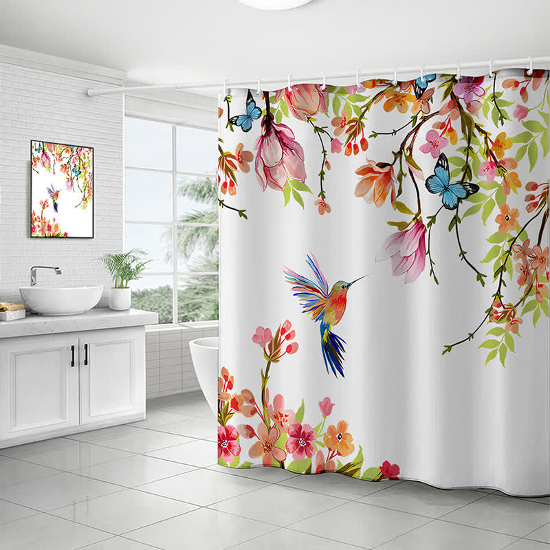 Pastoral Bird & Flower Water-proof Shower Curtain - A - 79"W x 79"L - image 0