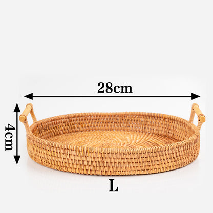 Ownkoti Hand Woven Rattan Round Tray With Handles - As Picture - L: 28*4cm - image 11