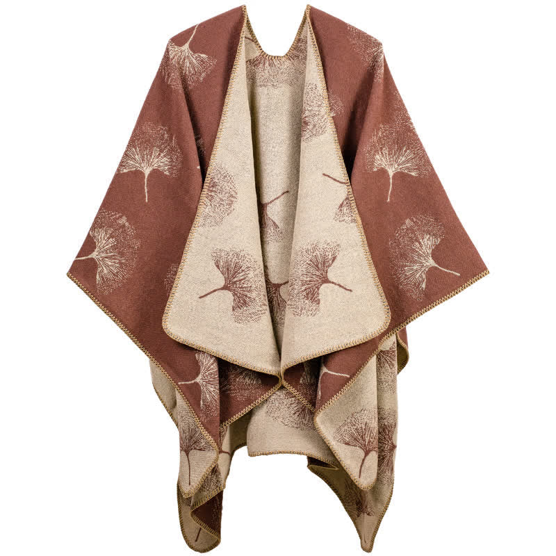 Luxurious Ginkgo Leaf Travel Shawl Cape - Brown - 51" x 59" - image 1