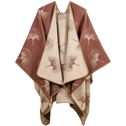 Luxurious Ginkgo Leaf Travel Shawl Cape - Brown - 51" x 59" - image 1