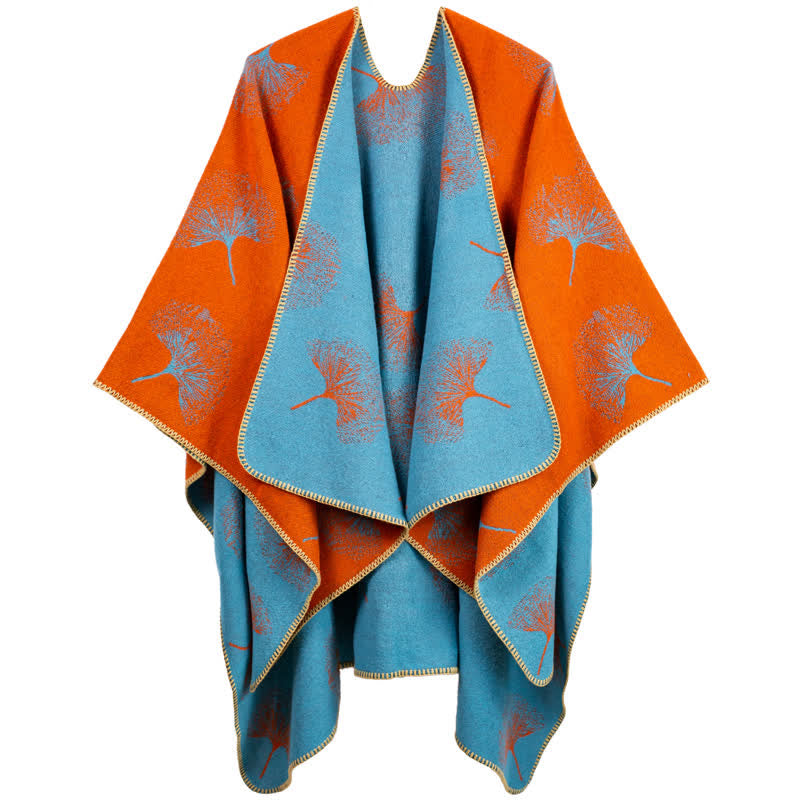 Luxurious Ginkgo Leaf Travel Shawl Cape - Orange - 51" x 59" - image 7
