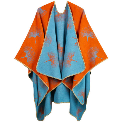 Luxurious Ginkgo Leaf Travel Shawl Cape - Orange - 51" x 59" - image 7