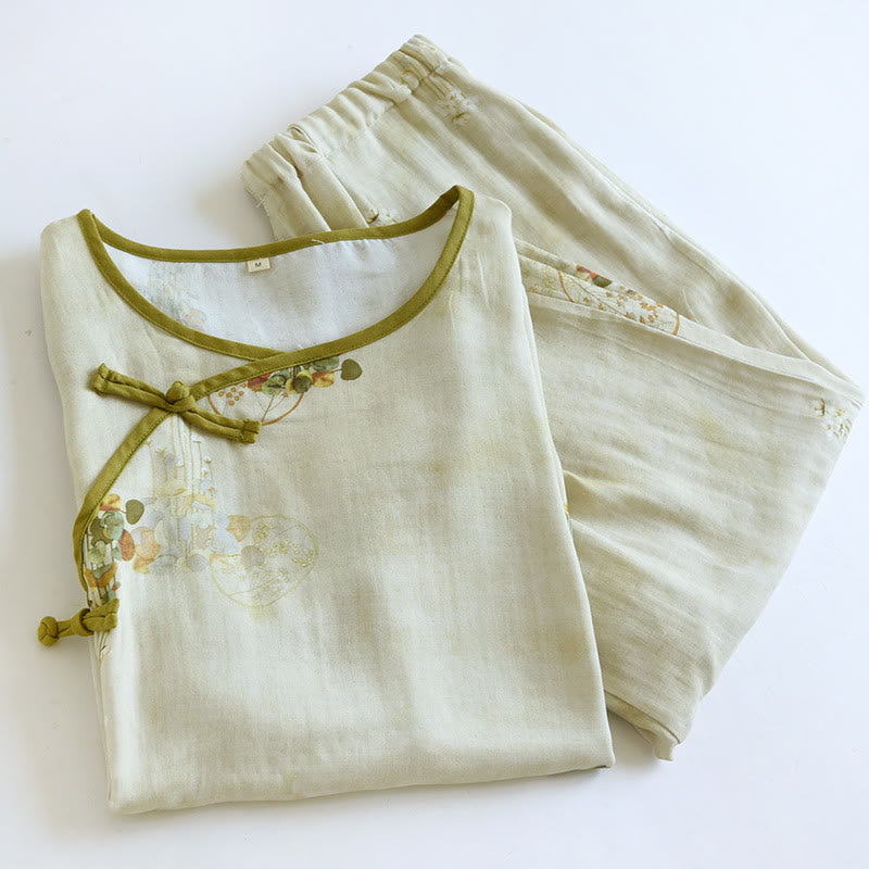 Floral Woven Short Sleeve Loungewear Set - image 1