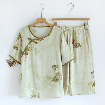 Floral Woven Short Sleeve Loungewear Set - XL - image 0