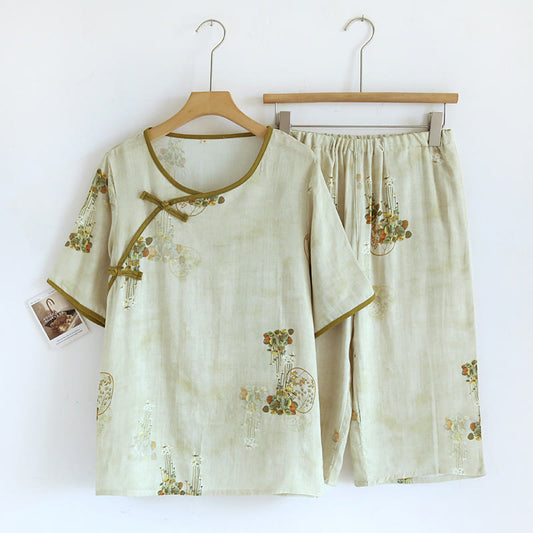 Floral Woven Short Sleeve Loungewear Set - XL - image 0