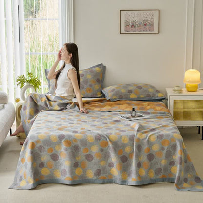 Cotton Gauze Jacquard Leaf Reversible Quilt - Quilt - King - image 0