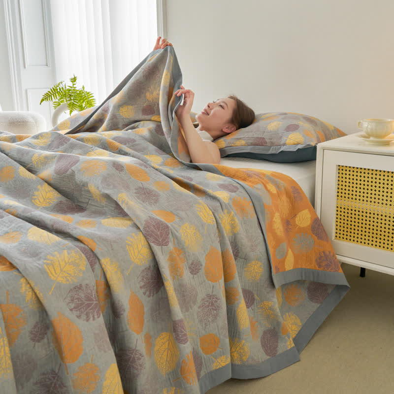 Cotton Gauze Jacquard Leaf Reversible Quilt - image 3