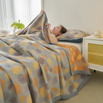 Cotton Gauze Jacquard Leaf Reversible Quilt - image 3