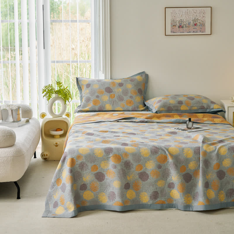 Cotton Gauze Jacquard Leaf Reversible Quilt - image 8