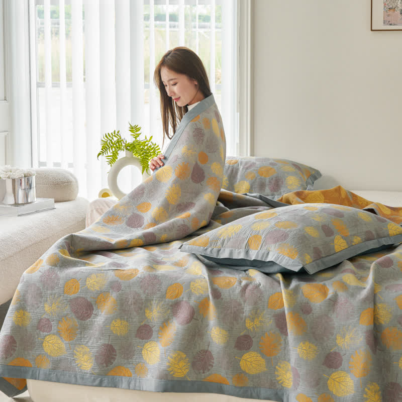 Cotton Gauze Jacquard Leaf Reversible Quilt - image 11