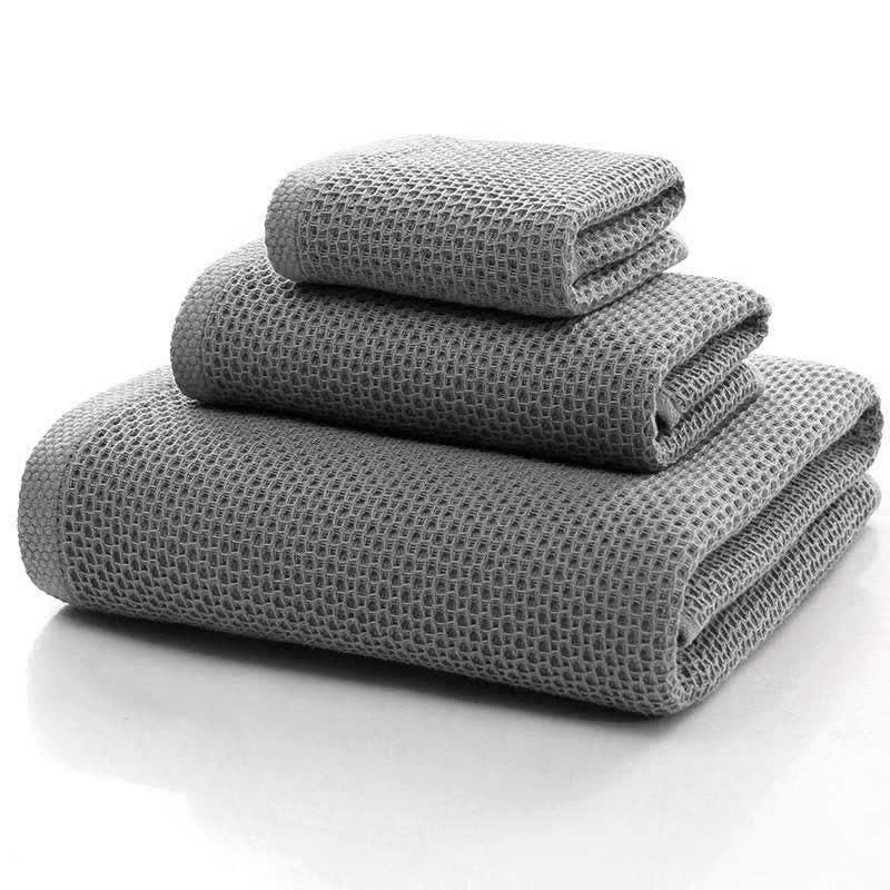 Ownkoti Simple Cotton Towel Honeycomb Weave Square Towel Set (3-Pack) - Gray - 32cm*32cm+32cm*72cm+68cm*140cm - image 5