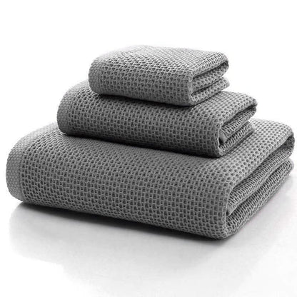 Ownkoti Simple Cotton Towel Honeycomb Weave Square Towel Set (3-Pack) - Gray - 32cm*32cm+32cm*72cm+68cm*140cm - image 5