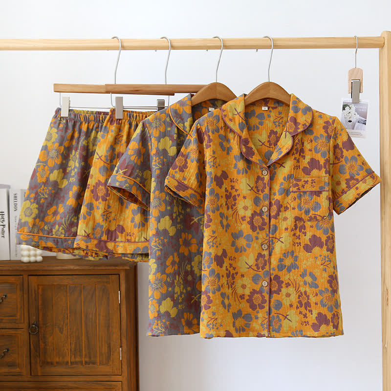 Short-sleeve Shorts Floral Cotton Pajama Set - image 0