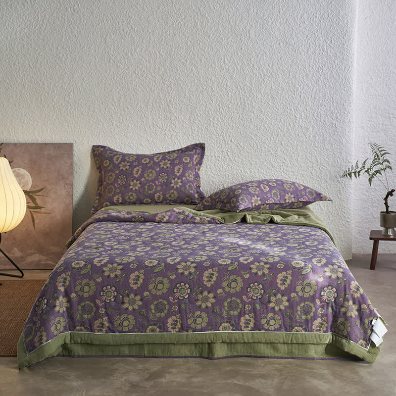 Jacquard Pure Cotton Gauze Floral Quilt - 1pc Quilt - King - image 5