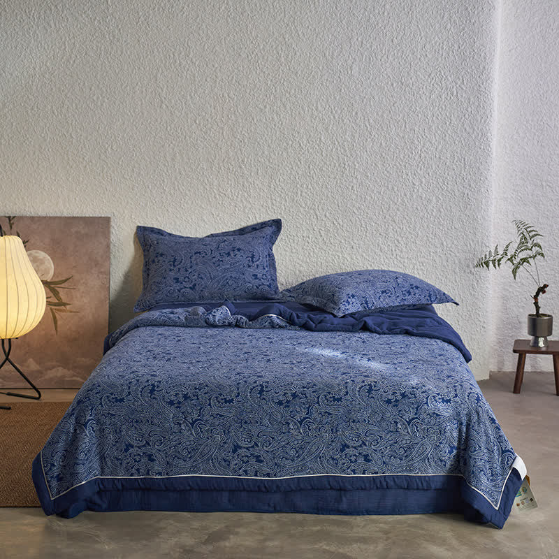 Dark Blue Retro Cotton Gauze Bedding Collection - Bedding Set - King - image 2