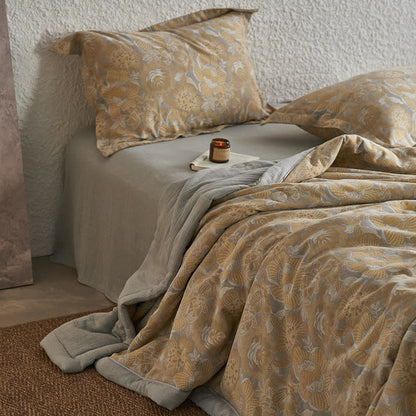 Neutral Floral Cotton Gauze Bedding Collection - 2pcs Pillowcases - Yellow & Gray - 19" x 29" - image 0