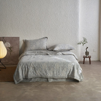 Neutral Floral Cotton Gauze Bedding Collection - Bedding Set - Gray - King - image 5