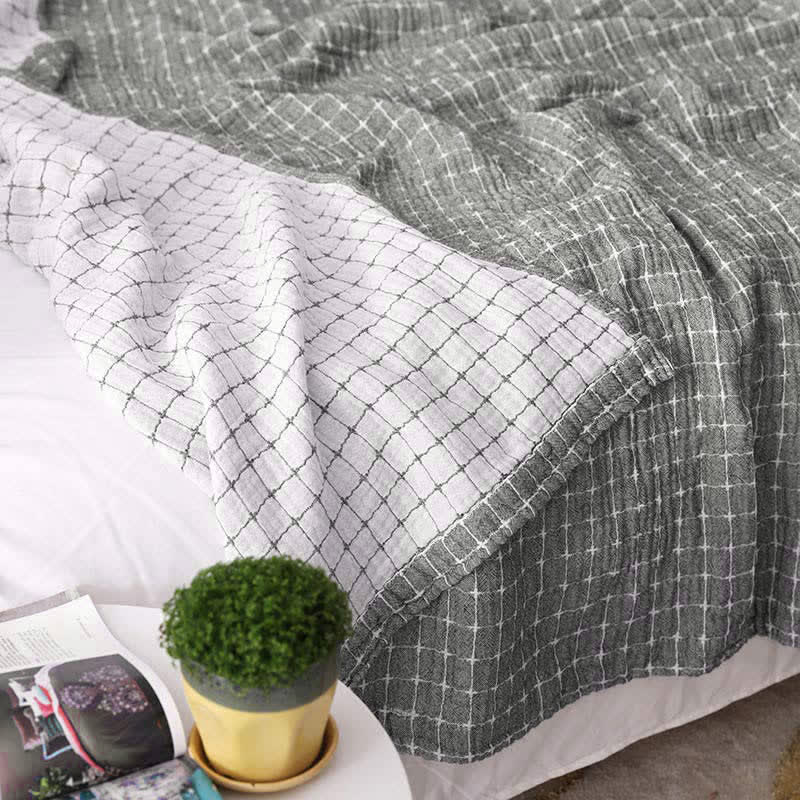 Simple Grid Cotton Gauze Lightweight Quilt - image 4