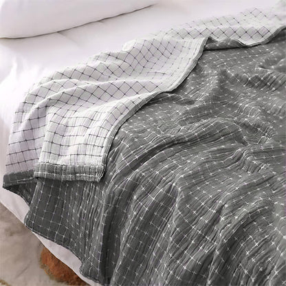Simple Grid Cotton Gauze Lightweight Quilt - Gray - Queen - image 2