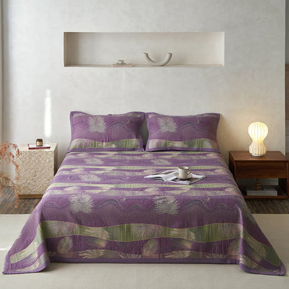 Double Layers Gauze Retro Leaf Comfy Quilt - Quilt with 2pcs Pillow Towels - King - image 1