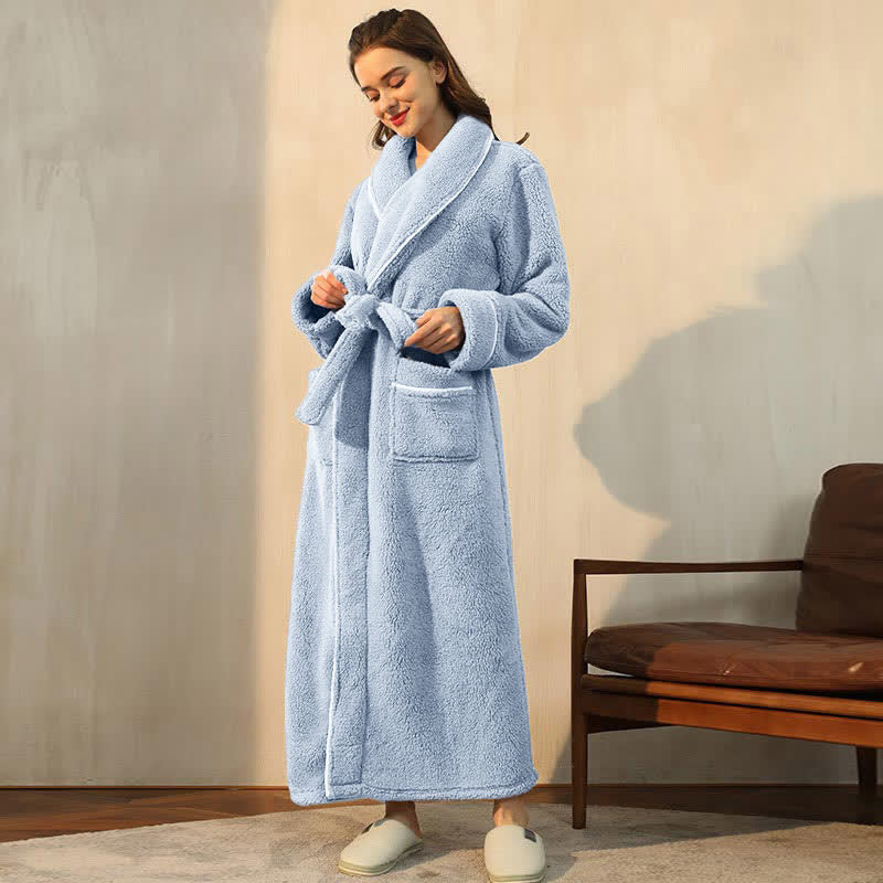 Ownkoti Comfy Fleece Pajama Long Bathrobe - Gray Blue - Women: M - image 11