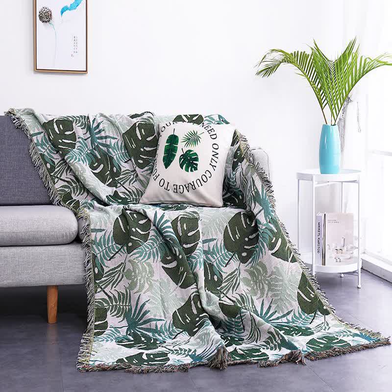 Palm Pattern Sofa Cover Tassel Blanket - image 2