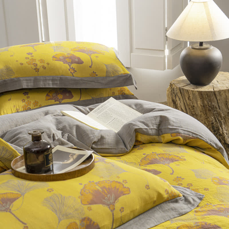 Vintage Ginkgo Leaf Cotton Gauze Bedding Set (4PCS) - image 6