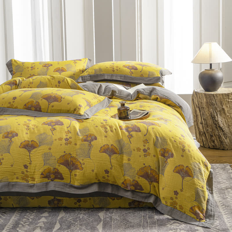 Vintage Ginkgo Leaf Cotton Gauze Bedding Set (4PCS) - image 2