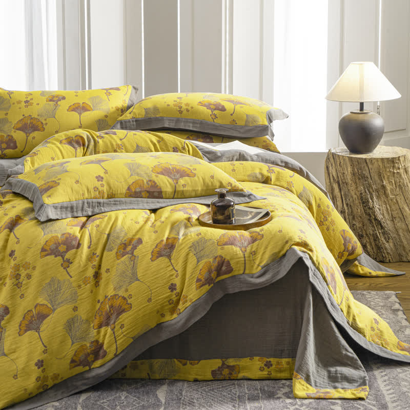 Vintage Ginkgo Leaf Cotton Gauze Bedding Set (4PCS) - image 0