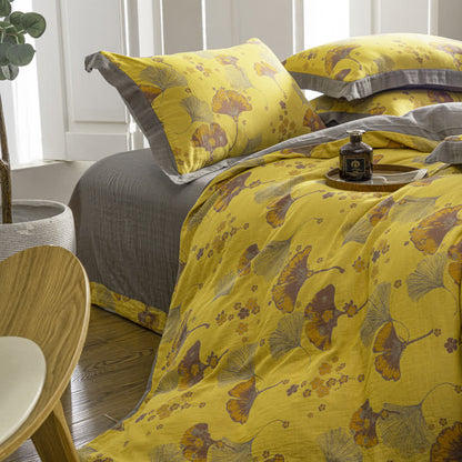 Vintage Ginkgo Leaf Cotton Gauze Bedding Set (4PCS) - image 5