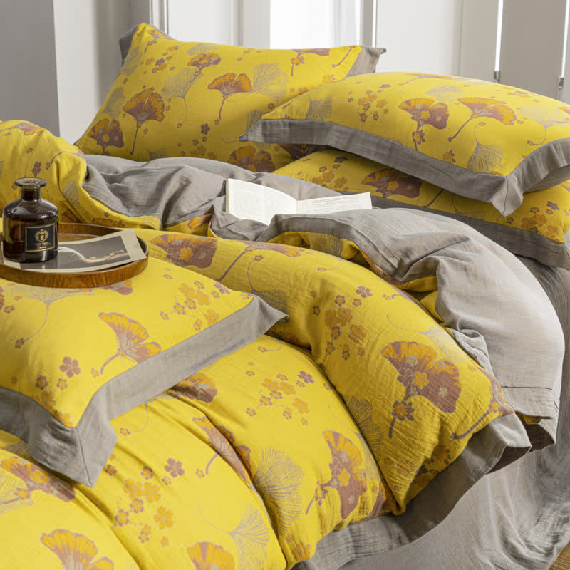 Vintage Ginkgo Leaf Cotton Gauze Bedding Set (4PCS) - image 3
