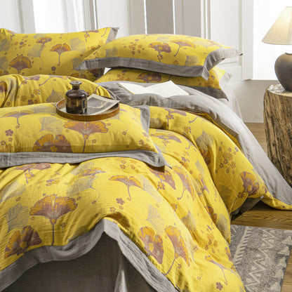 Vintage Ginkgo Leaf Cotton Gauze Bedding Set (4PCS) - image 4