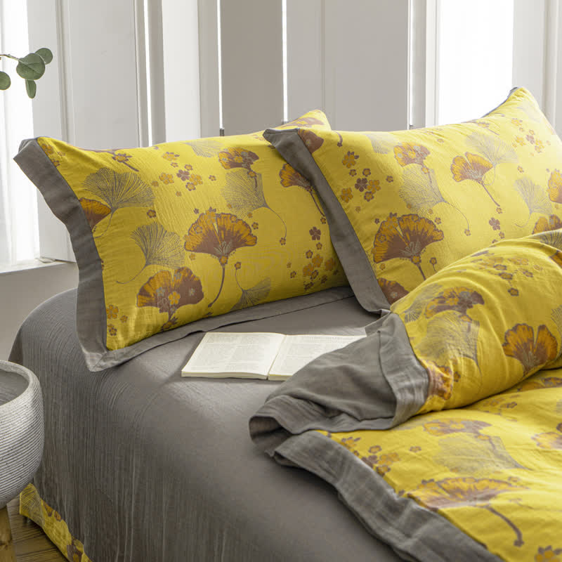 Vintage Ginkgo Leaf Cotton Gauze Bedding Set (4PCS) - image 7
