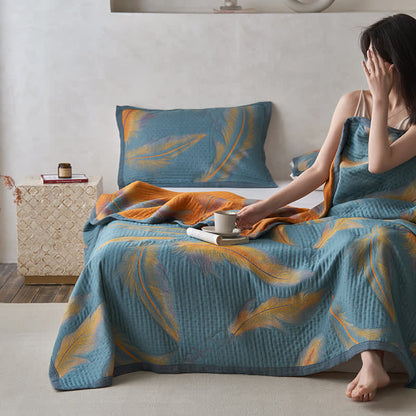 Luxurious Feather Cotton Gauze Breathable Quilt - Quilt with 2pcs Pillow Towels - King - image 1