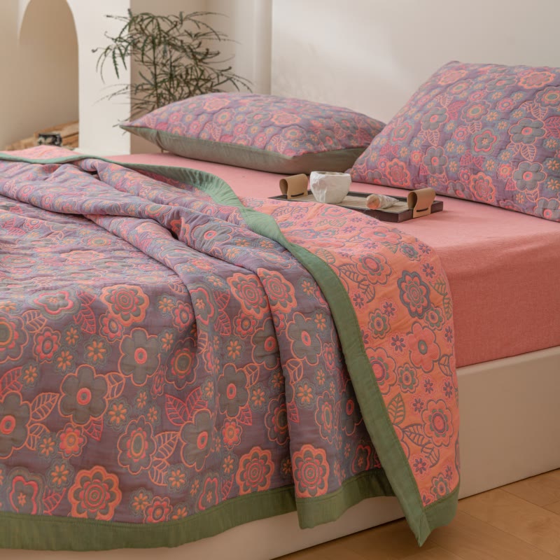 Flower Jacquard Cotton Gauze Reversible Quilt - image 1