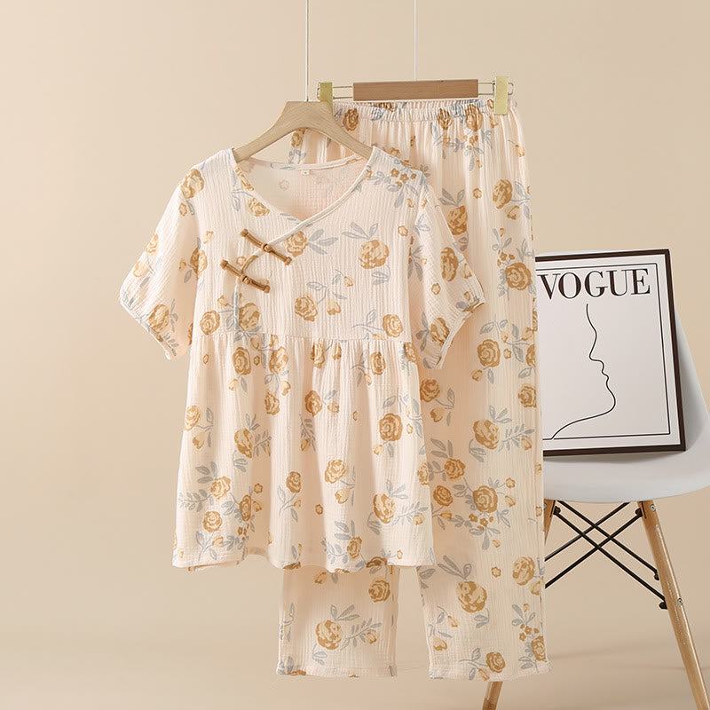 Rustic Rose Cotton Gauze Pajama Set - Long Pants - XL - image 0