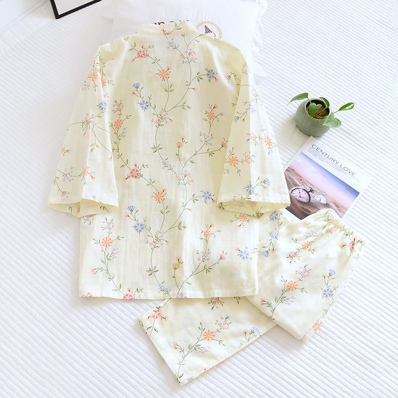 Flower Cotton Gauze Kimono Pajama Set - image 1