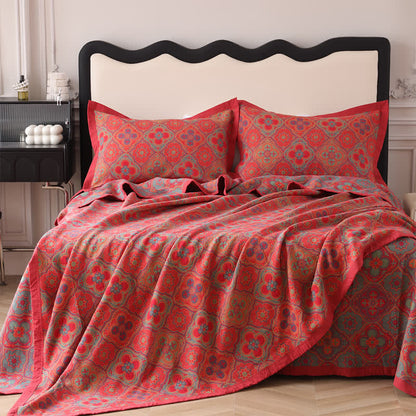 Petal Flower Pattern Cotton Reversible Quilt - Quilt with 2pcs Pillowcases - Red - King - image 9