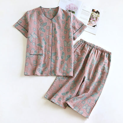 Butterfly Cotton Cropped Pants Loungewear Set - Dark Pink - XL - image 12